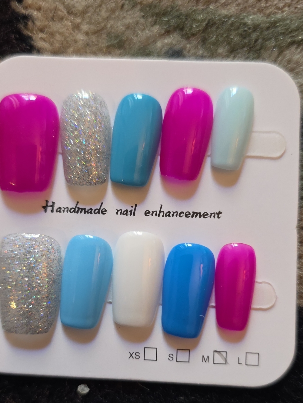 Handmade Nail Enhancement Press-On Set by Size Med